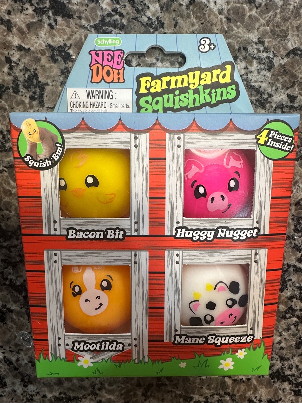 Nee Doh Farmyard Squishkins 4-Pack - Yellow, Pink, Orange, White NEW